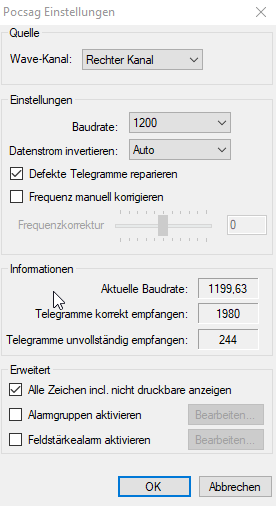 Kanaleinstellungen Pocsag