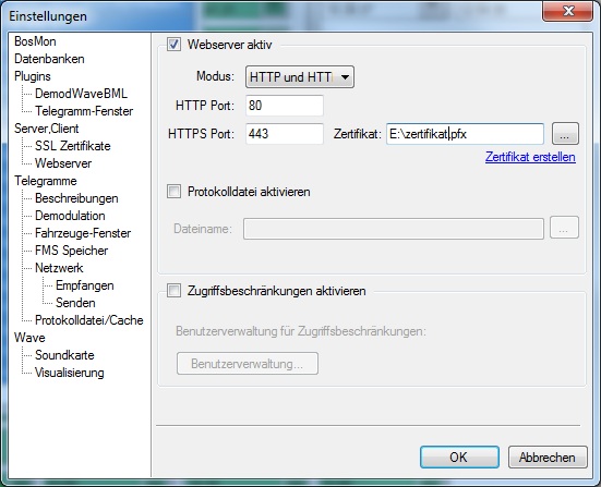 Einstellungen Webserver
