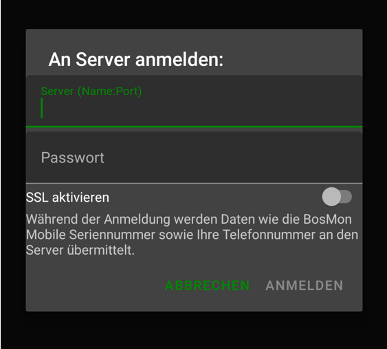 An Server anmelden